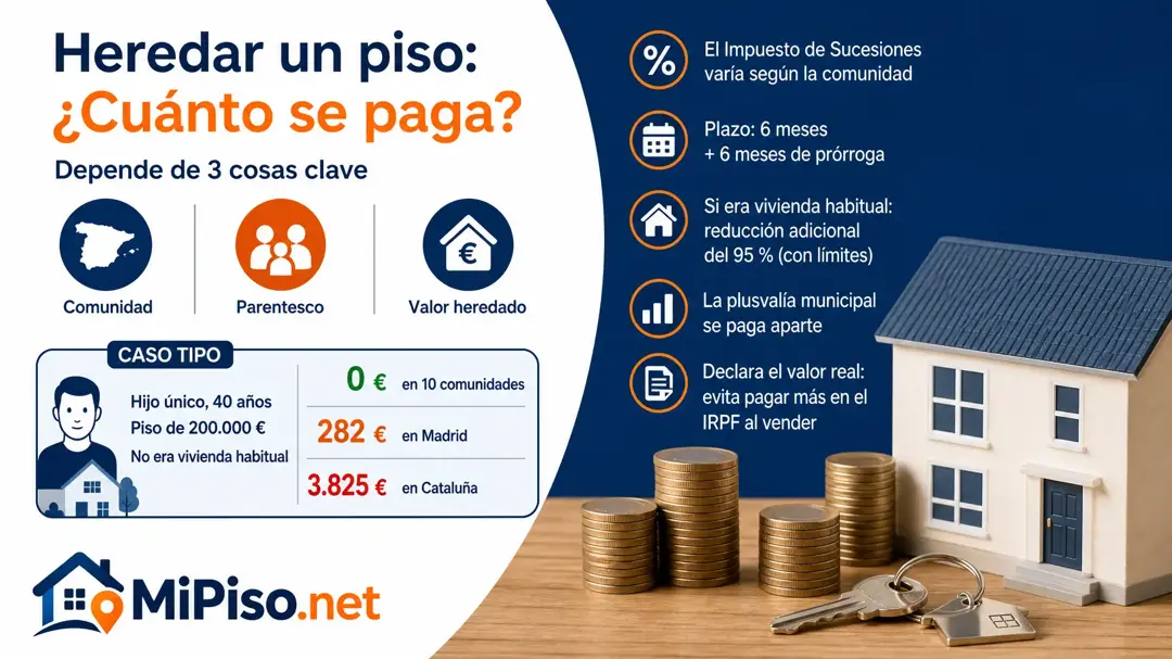 Depende de la comunidad, el parentesco y lo heredado. Caso tipo: un hijo que hereda un piso de 200.000 € no paga nada en diez comunidades y 3.825 € en Cataluña.