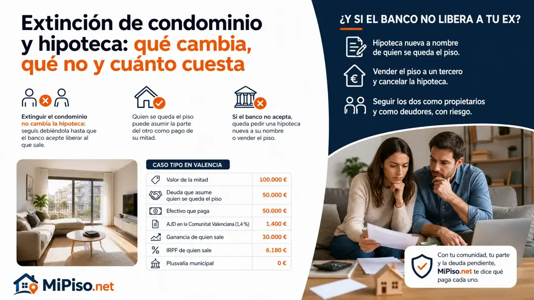 La extinción no cancela la hipoteca: los dos seguís debiéndola hasta que el banco libere al que sale. Cuándo cuenta como pago y qué hacer si el banco dice no.