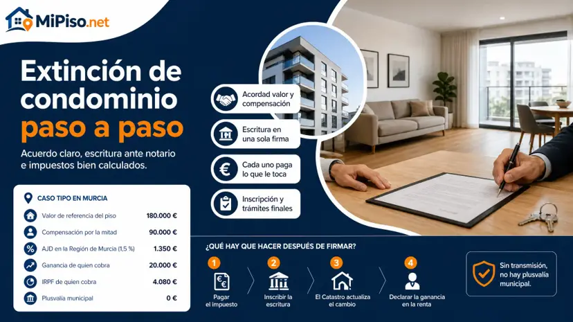 En una escritura ante notario: pactáis el valor y la compensación, firmáis, quien se queda el piso paga el AJD y la inscribe, y quien cobra declara la ganancia.