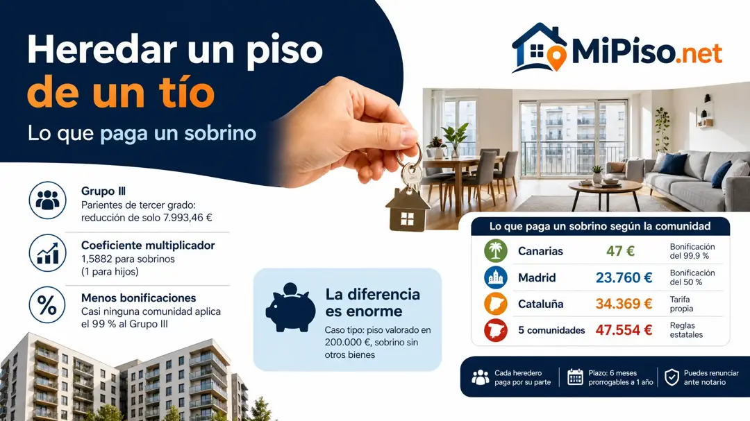 Un sobrino que hereda un piso paga mucho más Sucesiones que un hijo. Por qué, cuánto en cada comunidad con un caso tipo y qué puede rebajar la factura.
