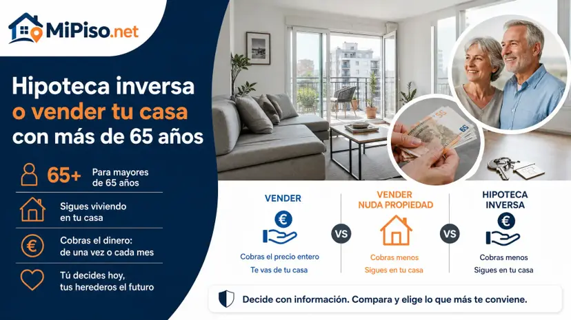 La hipoteca inversa te da dinero sin dejar tu casa, pero es un préstamo que pagan tus herederos. Cuándo compensa frente a vender o la nuda propiedad.
