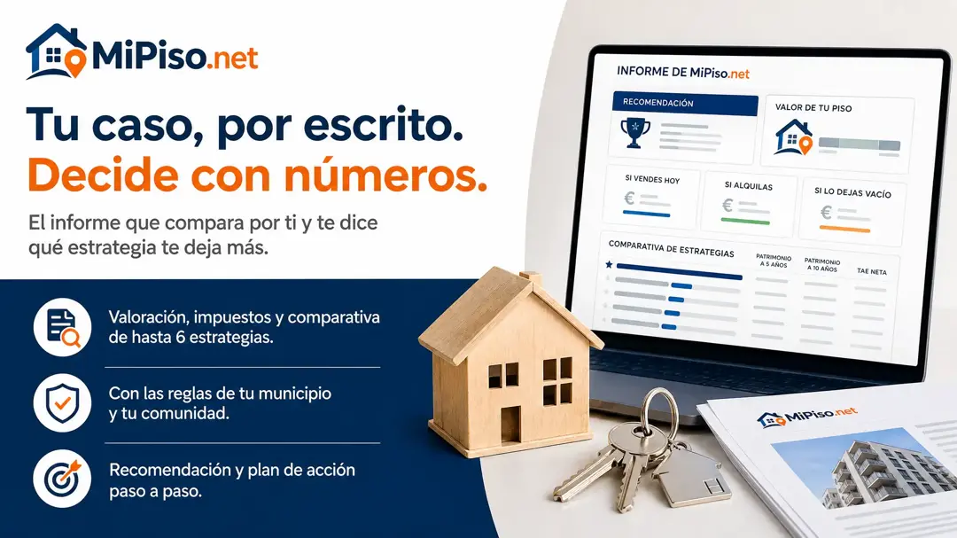 Gratis y sin registro: cuánto vale tu piso, qué te queda si vendes, alquilas o lo dejas vacío tras impuestos, y qué estrategia te deja más a 5 y 10 años.