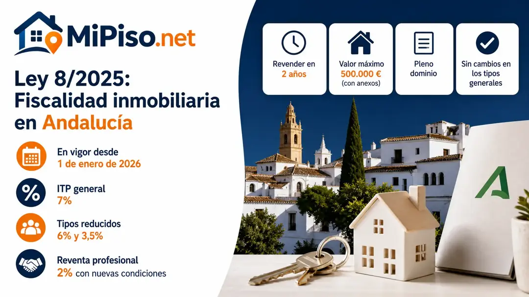Andalucía mantiene el ITP general en el 7% durante 2026 y limita la reventa profesional bonificada a dos años.