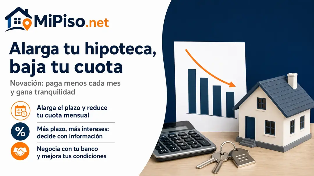 La novación cambia el plazo, el interés o añade una carencia sin cancelar la hipoteca. Cuánto baja la cuota, cuánto más pagas y cuándo debe aceptarla el banco.