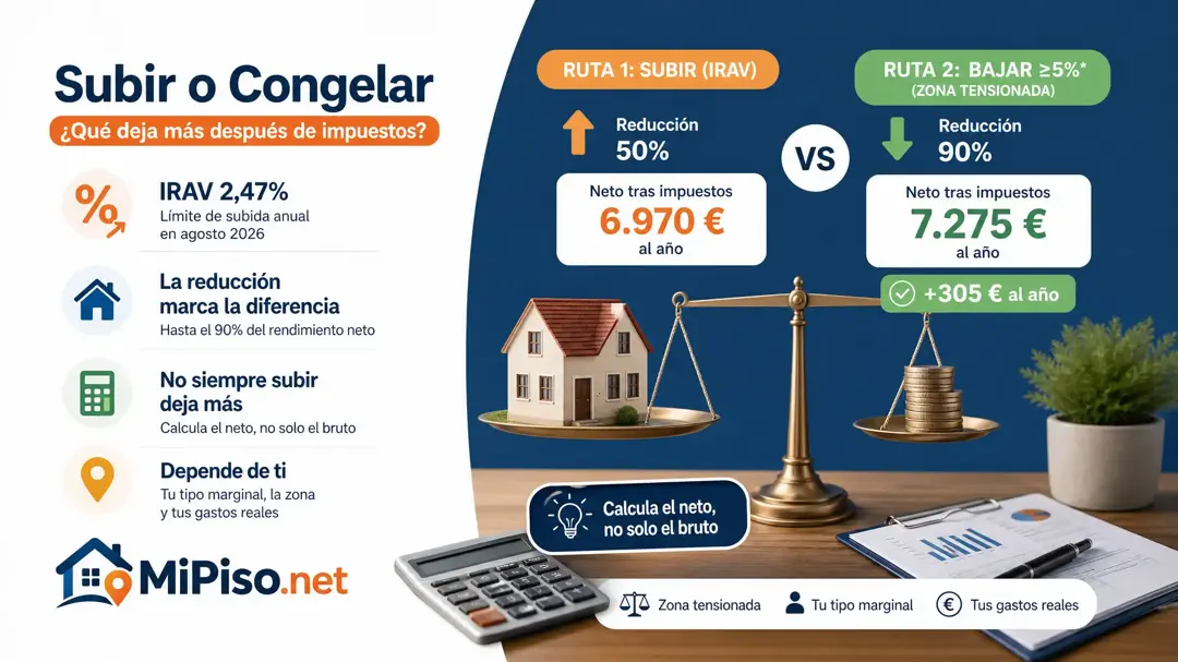 Subir la renta engorda la base que tributa; congelarla puede activar una reducción mayor en el IRPF. Cuándo compensa.