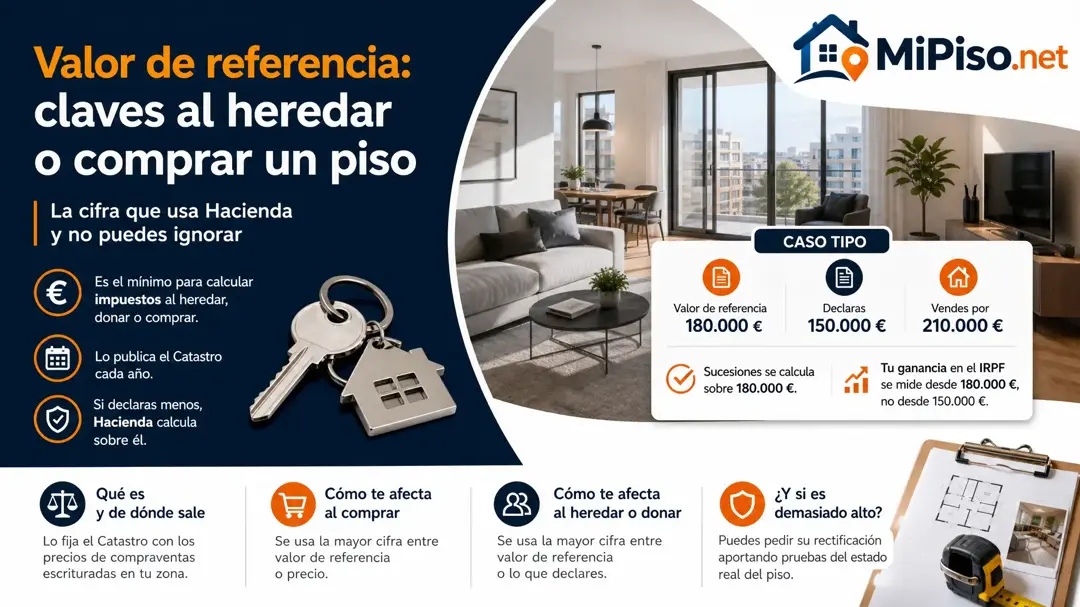 El valor de referencia es la cifra que el Catastro calcula cada año para tu piso con los precios de las compraventas escrituradas en tu zona.