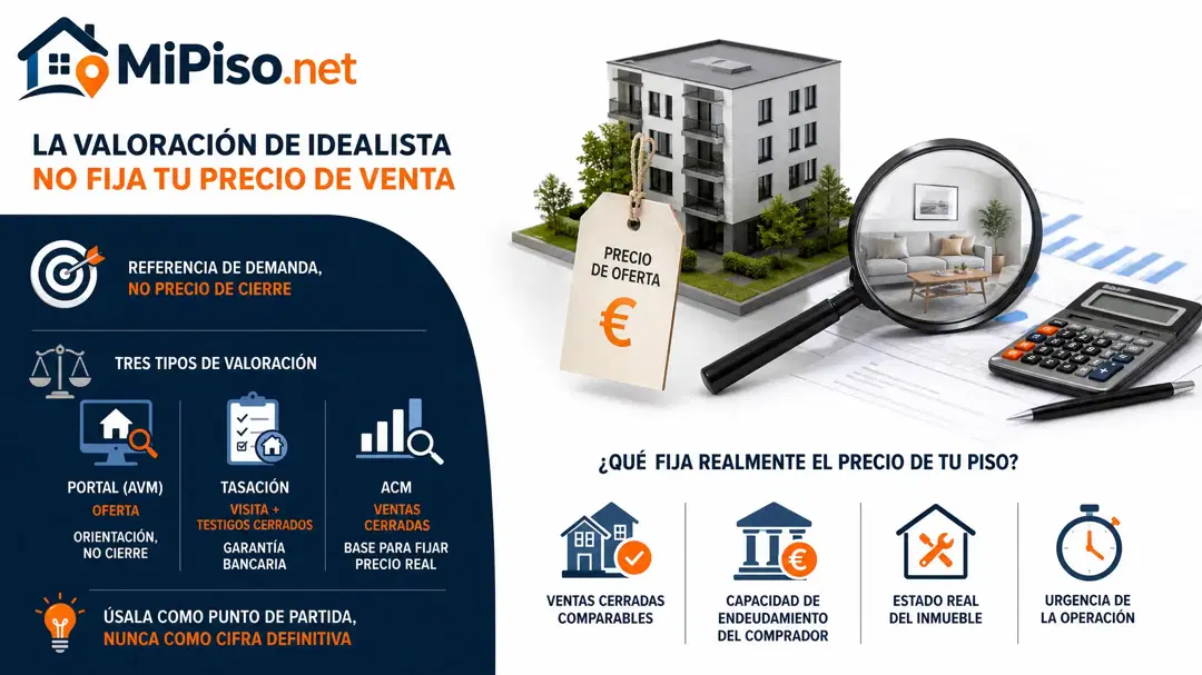 Idealista, Fotocasa y los bancos valoran tu piso gratis sin verlo. Por qué no es tu precio ni una tasación.